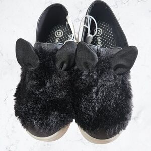 New Cat & Jack Delmi Black Faux Fur Bunny Cat Slip On Shoes Sneakers Toddler 12